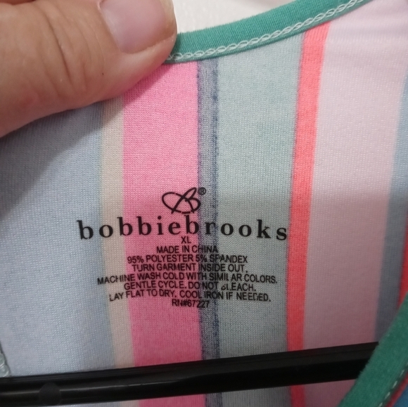 Bobbie Brooks Neon Striped Short Sleeve Stretch Lounging Dress/Beach Coverup - Picture 3 of 6